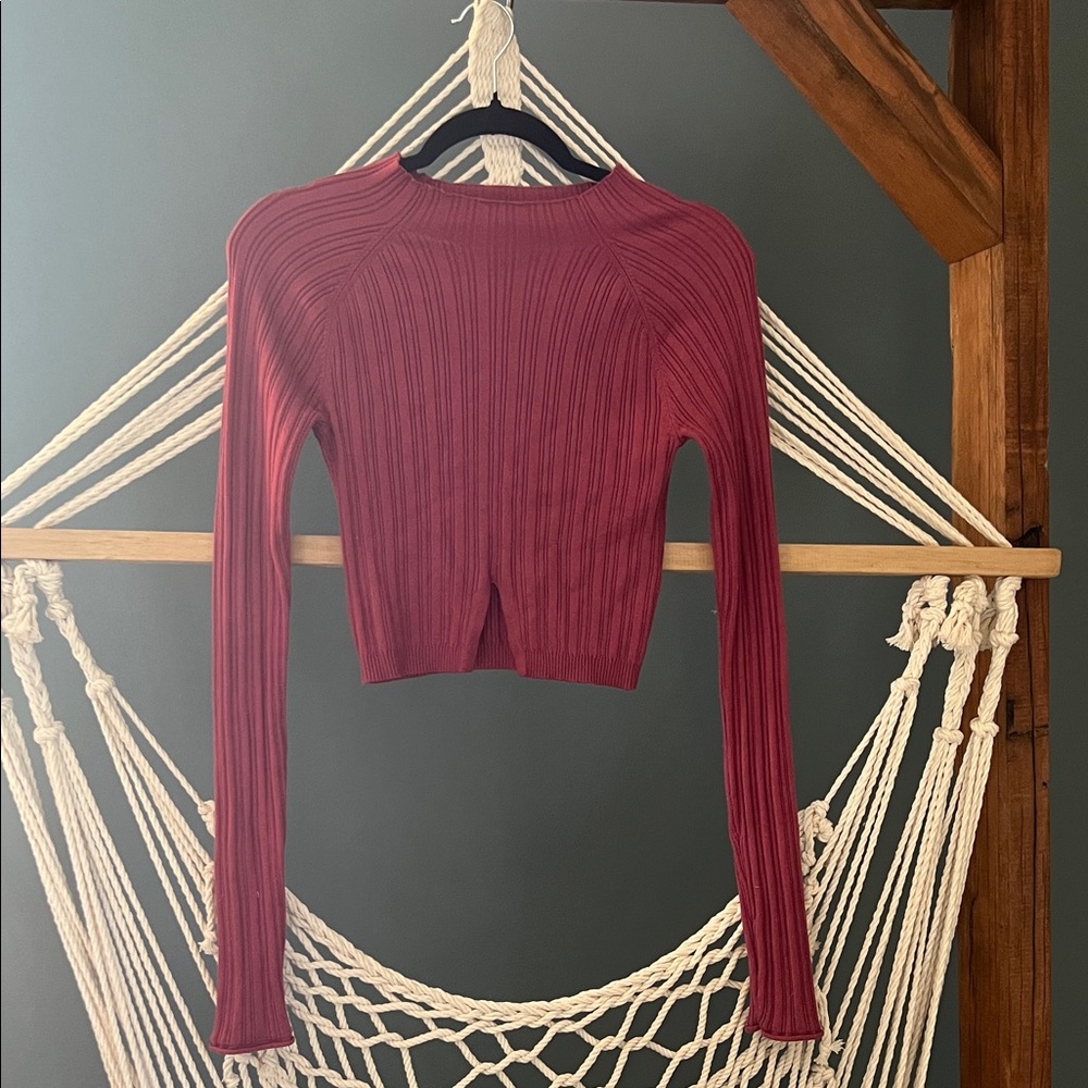 Garage Mauve Ribbed Long-sleeve Crop Top